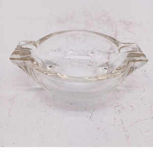 Vintage Thick Heavy Clear Glass Table Ashtray Double Cigarette Holder MCM Style